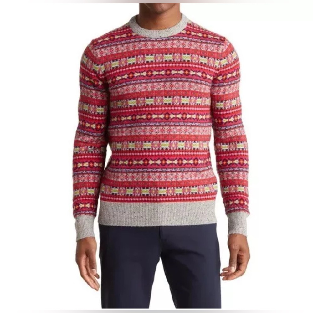 Brooks Brothers Red Men’s Size Large Fair Isle Crewneck Knit Sweater Wool Blend